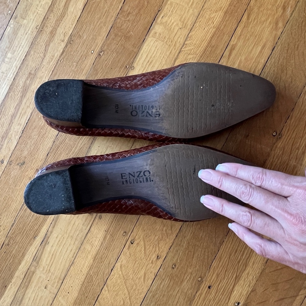 Vintage Enzo angiolini basket weave woven brown leather pumps 10 preppy scandi - Picture 3 of 7